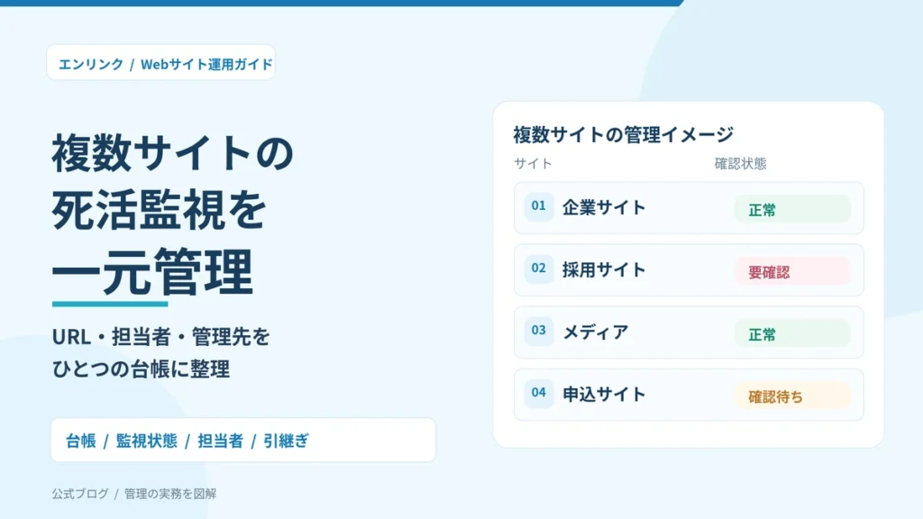 複数Webサイトの死活監視を一元管理する方法。担当者と対象URLの整理術